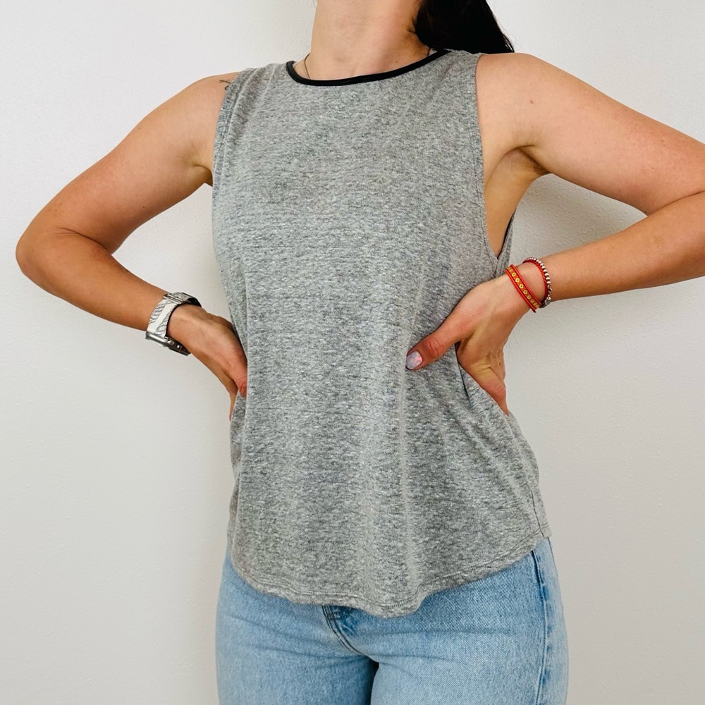 Alice + Olivia Kassie Linen Leather Trim open back tank Top